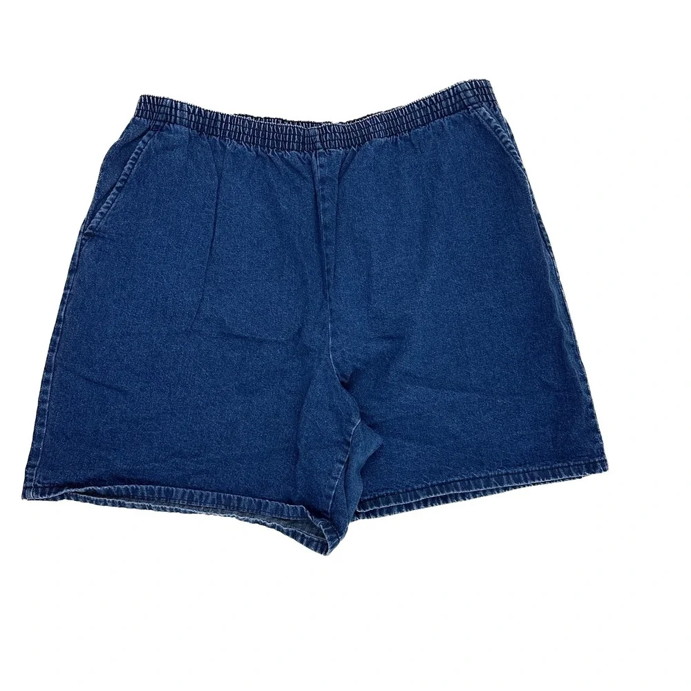 Chic Denim Shorts Womens 24W Dark Blue Pull On Elastic Waist High Rise USA Made